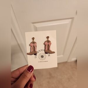 Pink and Brown Cowboy Boot Earrings